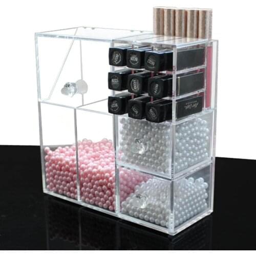 Transparent Makeup Brush Storage Box With Pink Pearls Cosmetic Brush Organizer Desk Storage Case Acrylic Brush Organizer Show