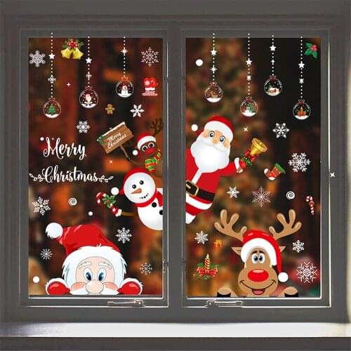 PVC Christmas Window Stickers Christmas Decorations Santa Claus Elk Wall Stickers Xmas Party Decor Festival Props