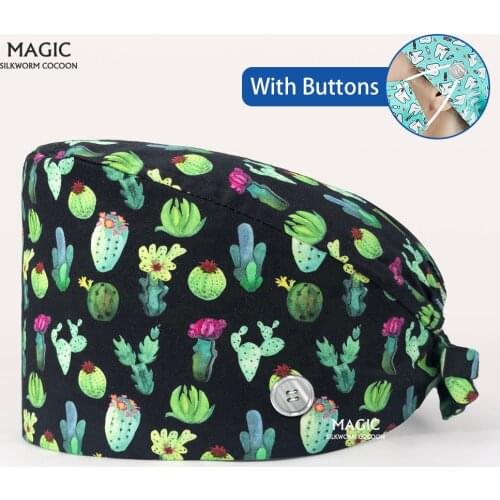Nurse Working Accessories Surgicals Hat Wholesale Anime Scrub Cap 100% Cotton Cartoon Print Nursing Caps Beauty Salon Pet Shop