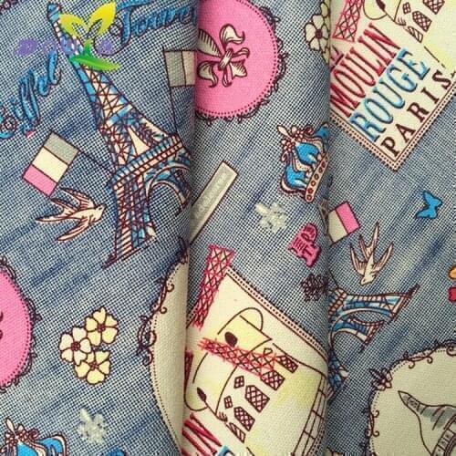 1 yards / crown Paris tower 12 printing cotton canvas fabric cloth shoes DIY pillow sofa cloth curtain