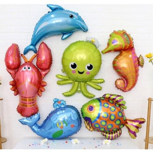 Pack of 6 Large Balloon Dolphin Octopus Lobster Whale Fish Style Foil Children Kids Party Toy