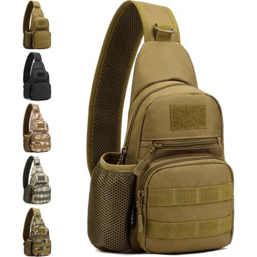 Waterproof Tactical Backpack Chest Bag Water Bottle Wear Resistant Breathable Shoulder Strap Velcro Design Leisure Rucksack