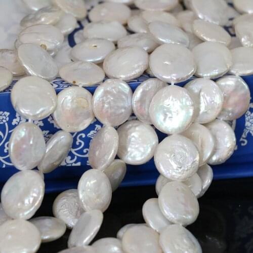 High Grade Natural Freshwater Pearl White Coin 14mm Round Loose Beads Fit Classical Necklace Bracelet Diy Jewelry 15inch B1354