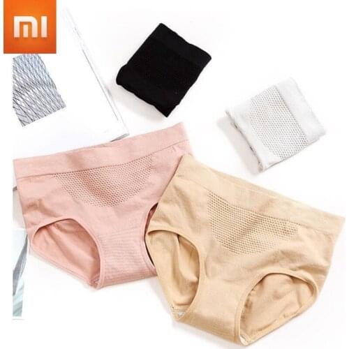 Xiaomi Womens Underpants Pure Cotton Panties Lady Mid-waist Seamless Honeycomb Body Shaper Briefs Female Lingerie 3Pcs