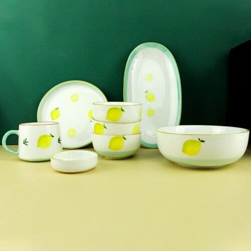 Japanese Simple Fashion Ceramic Tableware Small Fresh Lemon Smooth Phnom Penh Household Bowl Set Multi Specification Dishes