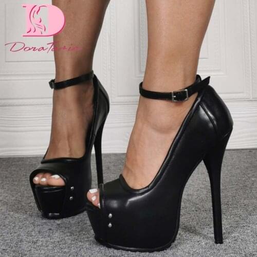 DoraTasia Spring Summer Female Brand Fashion Pumps Platform Peep Toe Thin High Heels Pumps Women Black Sexy Mature Shoes Woman