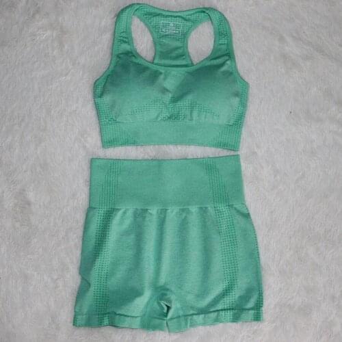 2 PCS Women Summer Seamless yoga Gym Fitness set Fitness Sports Suits GYM Clothing Yoga bra+High Waist shorts Workout Pants