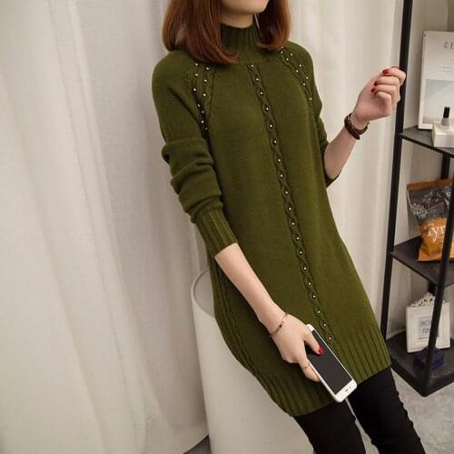 2019 Autumn Winter Turtleneck Sweater Dress Knitted Sweater Jumper Women Casual Long Pullover Sweater Dress Party Vestidos R630