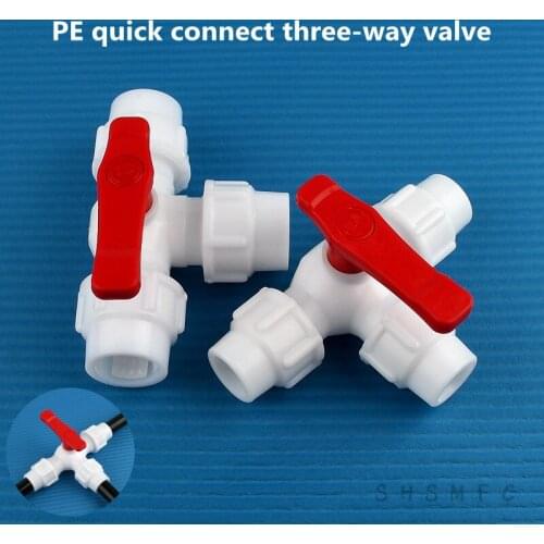 1~8pcs I.D20,25,32mm PE Tee Valve Quick Connector Aquarium T Type Valve Water Pipe Connectors Garden Agricultural Accessories
