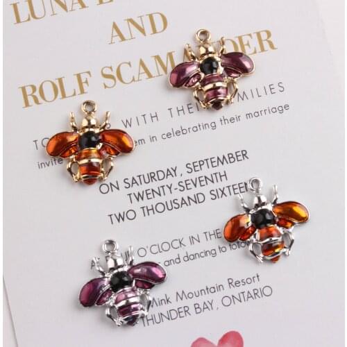 10pcs 24*24MM DIY Fashion Alloy Enamel Color Bee Charms For Bracelet Metal Dangle Honeybee Pendants Earring Jewelry Making