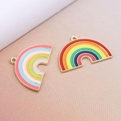 10 PCs Multicolor Enamel Rainbow Charms Zinc Based Alloy Weather Collection Pendants Gold Color For DIY Jewelry Making 3.1x 2cm