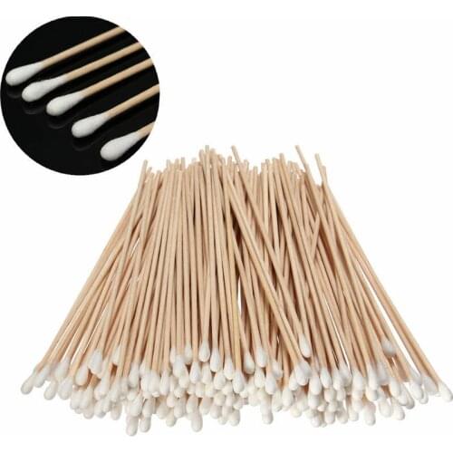 200pcs 150mm long wooden handle cotton swab bud applicator laboratory cleaning tool kit wooden single head cotton swab makeup e