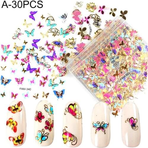 30Pcs/Set Nail Stamping Decals Easy to Stick Back Glue 3D Colorful Butterfly Design Nail Foil Sticker for Manicure DIY Stickers