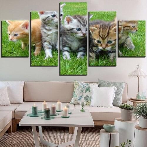5 Pieces Cute Kittens Canvas Pictures Kitty Cats Posters Animal Art Painting For Kids Room Decor Simple Wallpapers Modern