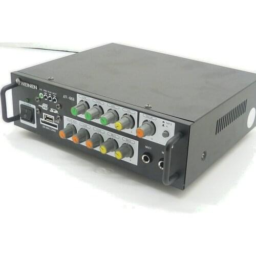 AC220V AV-668 150W+150W 2.0 channel hifi AV home KaraoK amplifier with USB SD card player and Microphone input