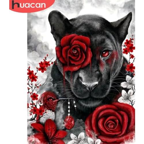 HUACAN Diamond Painting Full Leopard Rose 5d Diy Diamond Art Embroidery Mosaic Animal Flower Home Decor