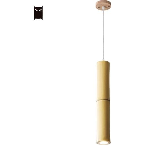 Bamboo Long Tube LED Pendant Light Fixture Chinese Japanese Art Deco Rustic Country Hanging Ceilig Lamp Restaurant Room Project