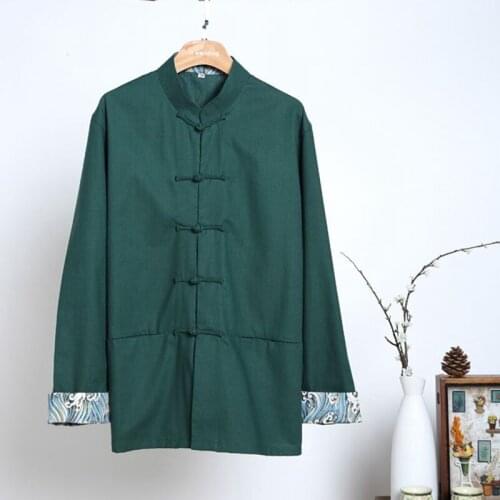 Blouse Tops Autumn Mens Long Sleeve Kung Fu Shirt Traditional Chinese Cotton Linen Loose Frock vestido oriental 2020