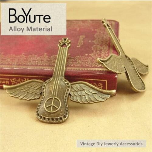 BoYuTe (20 Pieces/Lot) 54*63MM Charms Flying Wings Guitar Antique Brozne Plated Zinc Alloy Pendant for Jewelry Accessories Diy