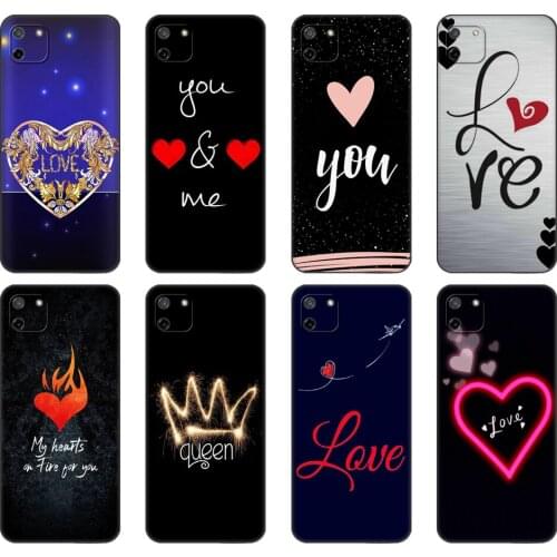 Black tpu Case For OPPO Realme C11 C20 C21 Case Back Cover Bumper Love Heart-shaped