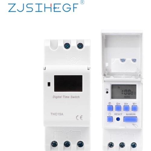 Digtal Timer Swich THC15A Electronic Weekly 7 Days Programmable Relay Control AC 220/230/12/24/48V 16A Din Rail Mount