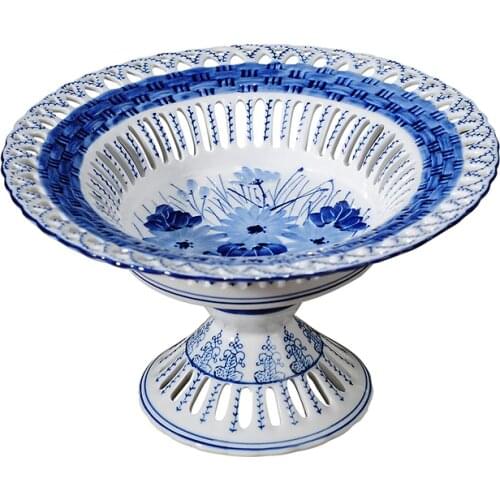 Jingdezhen Blue And White Porcelain Fruit Plate Chinese Style Living Room Home Furnishings Snacks Dried Fruit Ceramic Plate