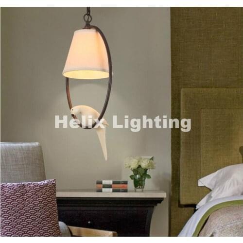 European Vintage LED E27 Modern Light Pendant Lamp Birds Pendant Vintage Lamp Resin Bird Fabric Lampshade For Kitchen Lighting