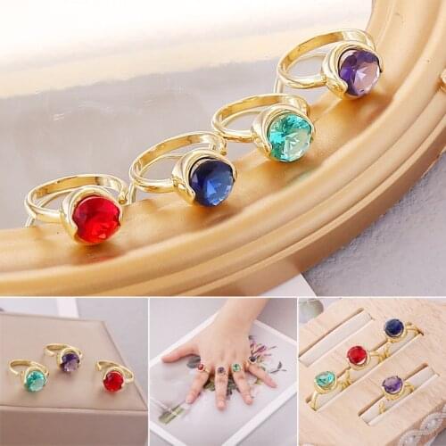 Faceted Copper Inlaid Zircon Ring Multicolor Opening Adjustable Simple Fashion Design Jewely for Women FS99