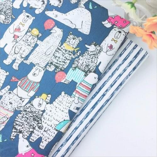 Cartoon Bear Stripe Printed Twill Cotton Fabric,Pillow,Cushion,Decor,Toys Material,DIY Quilting Sewing For Baby&Children Sheet