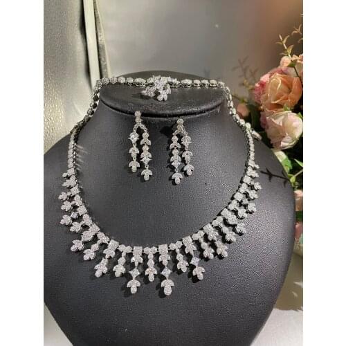 Jankelly luxury 4pcs Bridal Zirconia Jewelry Sets For Women Party, Luxury Dubai Nigeria CZ Crystal Wedding Jewelry Sets