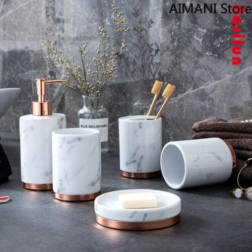 Ceramic Bathroom Five Set Nordic Style Light Luxury Marble Pattern Bathroom Toothbrush Mouth Cup Wash Set Bathroom Decoration