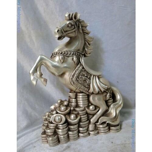 Fine Silver sculpture China carved treasure Yuan Bao Fenf Shui Horse Statue