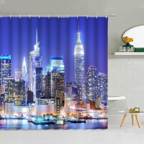 Beautiful city street view Statue of Liberty Shower curtain Windproof Bathroom decoration Home decoration