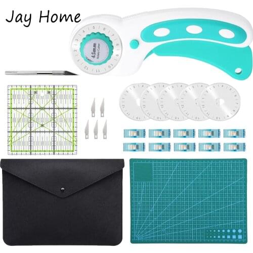 25PCS Rotary Cutter Tool Kit 45mm Rotary Cutter & Leather Cutting Mat & Patchwork Ruler & Sewing Clips for Fabric Quilting Craft