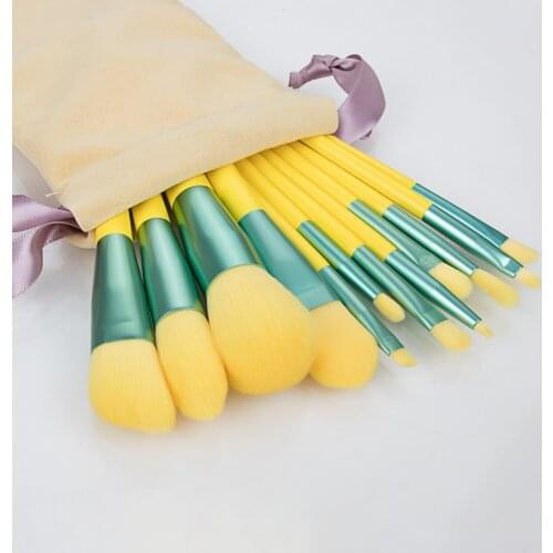 12ps Yellow Makeup Brush Sets Makeup Tools Foundation Eye Shadow Brushes Cosmetics Beauty