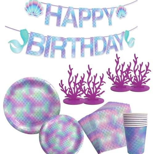 Mermaid Birthday Party Decorations Party Balloons Disposable Tableware Sets Kids Birthday Parties Favors Decorations Supplies