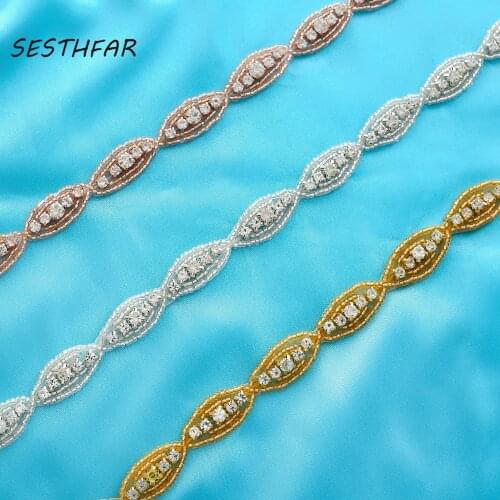 Small silver crystal Bridal Belt Rhinestone Applique beaded applique patch iron on for wedding dresses F179