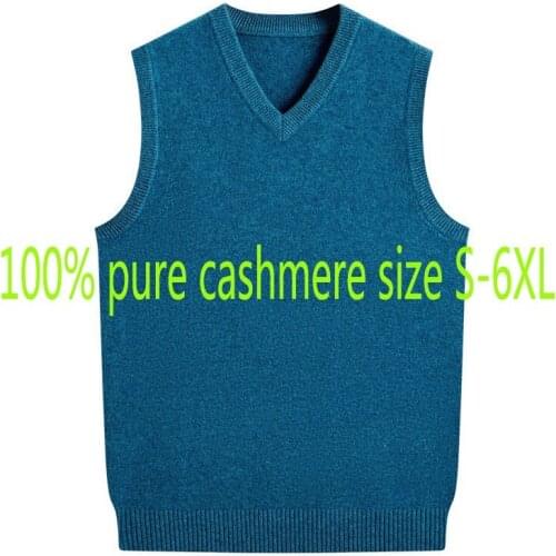 New Fashion Pure Cashmere Male Autumn Thickened Sweater V-neck Casual Computer Knitted Thick Vest, Sleeveless Plus Size S-5XL6XL