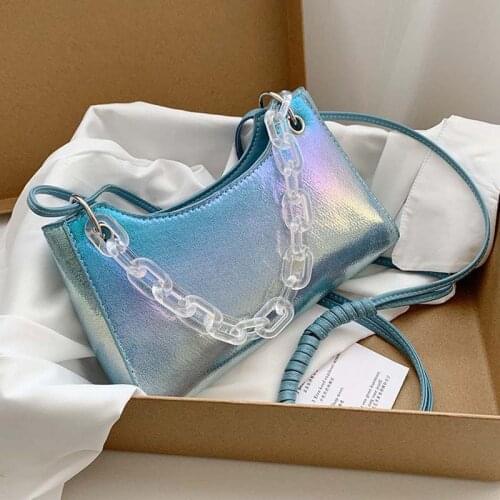 New Transparent Chain Shoulder Bags For Women Casual Messenger Crossbody Bags Brand Design Gradient Color Leather Female Handbag