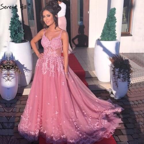 New Pink Perspective Backless Evening Dresses Appliques Beading Sequined Photography Evening Gowns 2020 Serene Hill HA2161