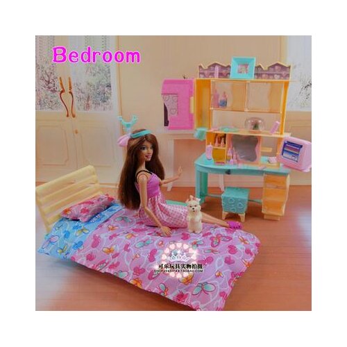 Original for barbie makeup dresser bedroom furniture dream house 1/6 bjd doll set princess bed dressing table toy