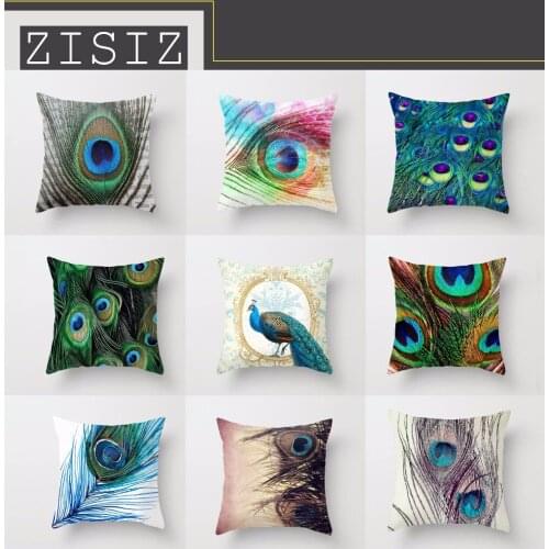 Personality Creative New Peacock Feather Series Peach Cashmere Pillow Case Cushion Cover Car Sofa Seat Home Decor 45*45cm