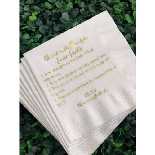 Personalized Fun Facts Wedding Napkins - Bridal Shower - Rehearsal Dinner - Engagement Party Napkins custom Wedding Bar Napkins