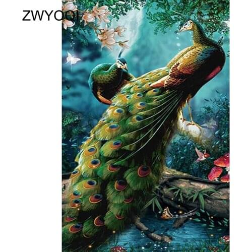 Full Square Diamond painting peacock blossom rose Full Round Diamond embroidery Cross stitch peacock DIY Diamond mosaic peacock