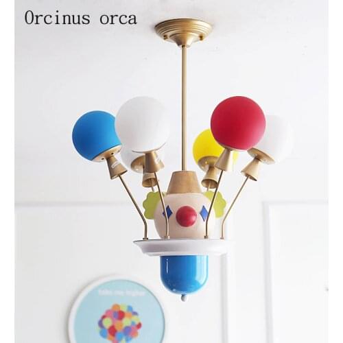 Cartoon creation circus clown ceiling lamp boy bedroom child room light Nordic modern color LED balloon chandelier