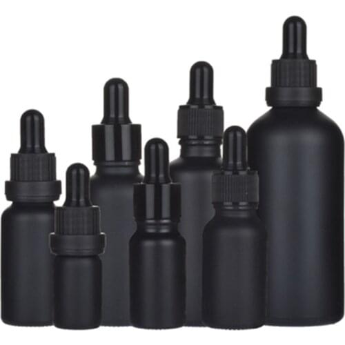 200PCS/LOT 5ML 10ML 15ML 20ML 30ML 50ML100ML Matter Black Glass vials Empty Essential Oil Parfum e Liquid Pipette Dropper Bottle