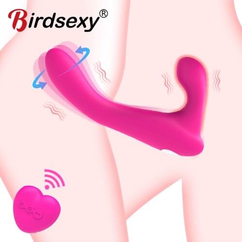 Realistic Dildo Vibrator Massager Strapless Strap on Lesbian Double Head G-Spot Stimulate Clitoris Sex Toy for Couple Dual Motor