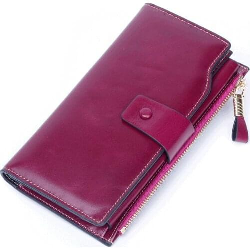 Luxury RFID Blocking Wallet Woman Genuine Leather Key Package Both Zipper Hand More Function Mobile Phone Package Purse