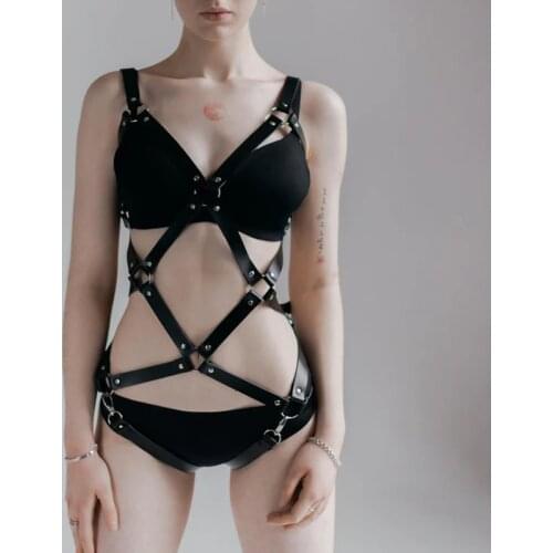 BAFEI Sexy Body Cage Adjustable Breast Lingerie Leather Harness Women Garter Belt Punk Bondage Suit Waist Straps Night Club