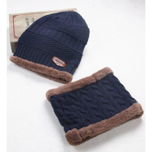 Adult male Winter youth wool Solid color cap Two-piece hat scarf Outdoor warm Fashion ball ear protection MZ22